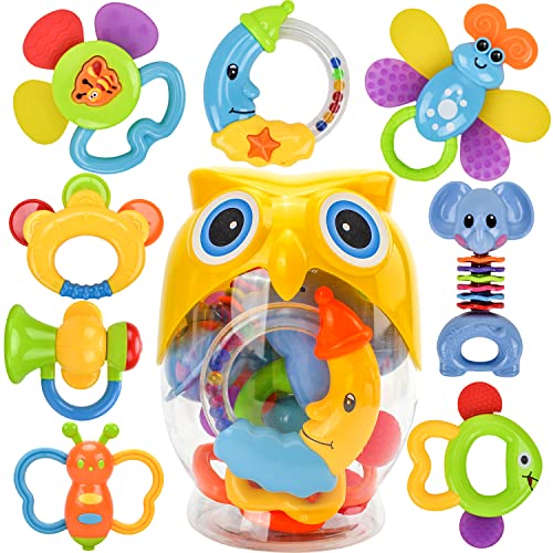 Rattle Teether Set Baby Toy - WISHTIME Baby Activity Rattle Toys,Grab Toys,Shaking Bell Rattles Set with Luggage Box for Newborn Baby, 3,6,9,12 Month infant.