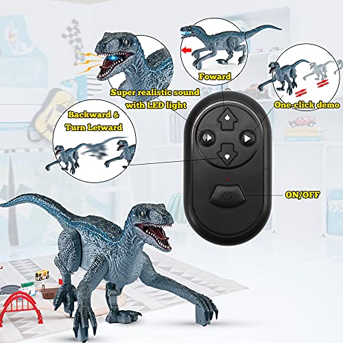 HANMUN Remote Control Dinosaur Toys, Electric Walking Dinosaur Toy Realistic Simulation Sounds Infrared Walking Velociraptor with Lighting for 3 Age Boys Girls gifts