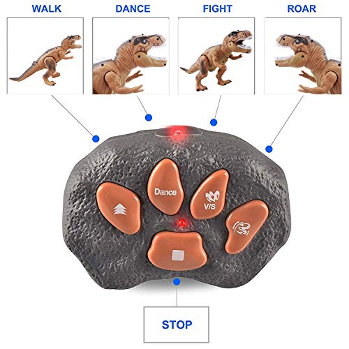 TOP19028-Brown Remote Control Dinosaur Electric Toy Kids RC Animal Toys Dinosaur Walking and Roaring Realistic T-Rex Robot Toys for Toddlers Boys Girls Brown