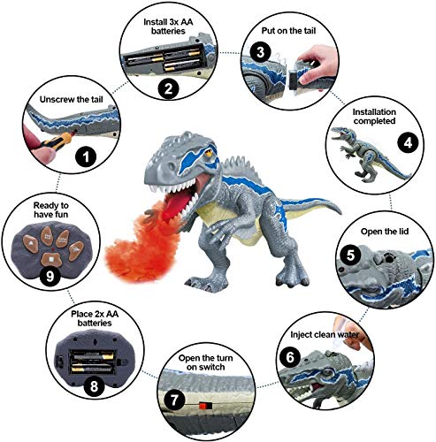 TOP20010  Remote Control Dinosaur Toys for Kids - Electronic Toy Walking Spray Mist Realistic Velociraptor Dinosaur Toys with LED Light Up, Roaring Sound, Shaking Head For Toddlers Boys Girls