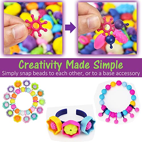 HS21002 Happytime Snap Pop Beads Girls Toy 420 Pieces DIY Jewelry Marking Kit Fashion Fun for Necklace Ring Bracelet Art Kids Crafts Birthday Fun Gifts Toys for 3, 4, 5, 6, 7 ,8 Year Old Kids Girls