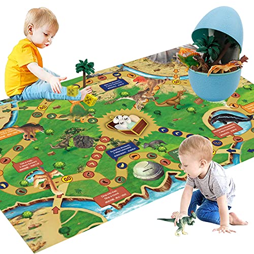 HJ21001-Blue Dinosaur Toys Game for Kids - Dinosaur Playsets for Toddlers Dinosaur Playset with Dinosaur Play Mat Dinosaur Egg Packaging Dinosaur Gifts for Kids 3 5 7 Years Old