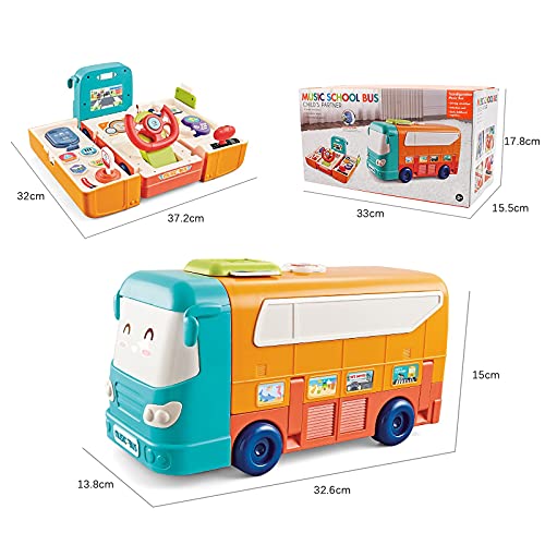 HJ21005 Simulation School Bus Learning Toys, 2-in-1 Music Interactive Baby Driver Toys, Toddler Imaginative Learning Bus for Role-Play Fun, Educational Toys for 2,3,4,5 Years Old