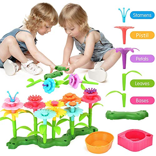 TS20002 Happytime Flower Garden Building Toy Set -109 Pcs Build a Bouquet Floral Arrangement Playset Pretend Gardening Blocks Educational Creative Craft Toys for 3, 4, 5, 6 7 8 Year Old Toddlers Kids Girls