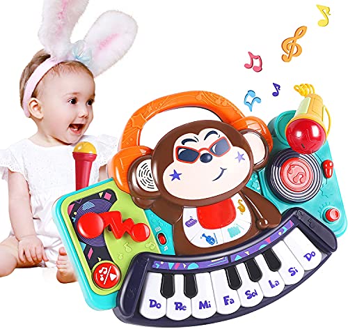 HL3137 Baby Toys for 12 18 Months Old Boys Girls, Electronic Monkey Piano Keyboard, Baby Monkey Band Music Center W/ Microphone, Toddler Musical Development, Birthday Gifts for 18 24 Month 2 3 Year Old Kods