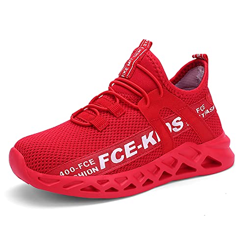 ZHEGAO Boys Girls Trainers Breathable Walking Shoes Mesh Lighweight Running Shoes Tennis Shoes Outdoor Athletic Sports Shoes Sneakers Red Size 9 UK Child