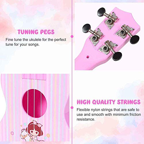 HANMUN Unicorn Musical Ukulele Guitar Toys - 23 Inch Pink Guitar with 4 Strings Musical Instruments Learning Educational Toys for Kids Children Girls Boys Adult Children (Pink)