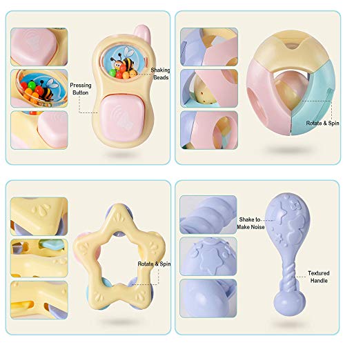 HE18005 Baby Rattles Teether Baby Toys - Newborn Toys Rattle Musical Toy Set Shaker Grab and Spin Early Educational Toys for Baby Infant Newborn Christmas Gifts