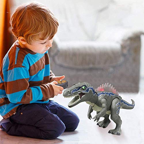 TOP20010  Remote Control Dinosaur Toys for Kids - Electronic Toy Walking Spray Mist Realistic Velociraptor Dinosaur Toys with LED Light Up, Roaring Sound, Shaking Head For Toddlers Boys Girls