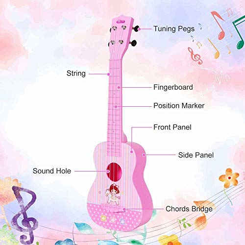 HANMUN Unicorn Musical Ukulele Guitar Toys - 23 Inch Pink Guitar with 4 Strings Musical Instruments Learning Educational Toys for Kids Children Girls Boys Adult Children (Pink)