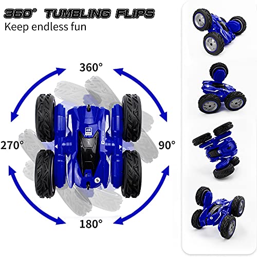 Remote Control Car Stunt Car - 360° Rotating Racing Cars 4WD Double Sided Flips Spins RC Car 2.4GHz High Speed Off Road Vehicle with LED Headlights Gifts Toys for Boys Age 6-12 Years Old Kids