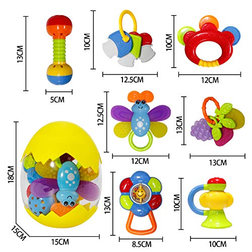 SUNWUKING Baby Rattle Toy Set - Teether Shaker Grab and Spin Rattles Toy with Musical Features, Early Educational Gift for Newborns and Infants 0-18 Months Teething Toys for Boys and Girls