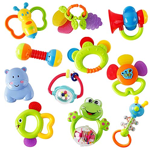 ZM15015-Plus Rattle Teether Set Baby Toy - Sensory Baby Toy 0-12 Months Shaker Grab Rattle Baby Infant Newborn Toys Early Educational Toys for 3 6 9 12 Month Boys Girls