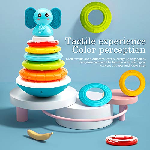 HE21002 Baby Stacking Rings Musical Toys - Building Rings Stacker & Teethers Early Educational Learning Stacking Toys with Sounds & Songs Tumbler Toys Baby Interactive Toy for Babies Toddlers Ages 6 Months+