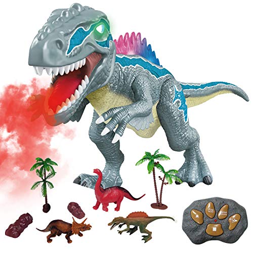 TOP20010  Remote Control Dinosaur Toys for Kids - Electronic Toy Walking Spray Mist Realistic Velociraptor Dinosaur Toys with LED Light Up, Roaring Sound, Shaking Head For Toddlers Boys Girls