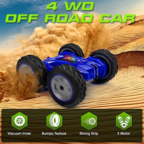 Remote Control Car Stunt Car - 360° Rotating Racing Cars 4WD Double Sided Flips Spins RC Car 2.4GHz High Speed Off Road Vehicle with LED Headlights Gifts Toys for Boys Age 6-12 Years Old Kids