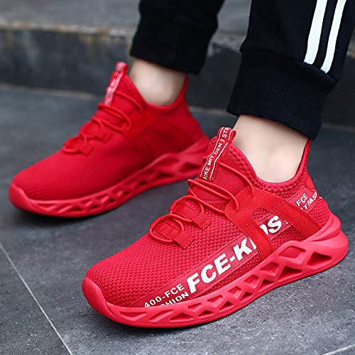 ZHEGAO Boys Girls Trainers Breathable Walking Shoes Mesh Lighweight Running Shoes Tennis Shoes Outdoor Athletic Sports Shoes Sneakers Red Size 9 UK Child