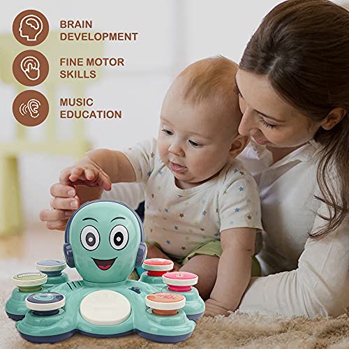 RJ21001 Growinlove Baby Musical Toys for Toddlers Rock Octopus Music Toys, Educational Toys for Baby Toddler, Baby Present Interactive Musicial Toy for 1 2 3Year Old Girls/Boys