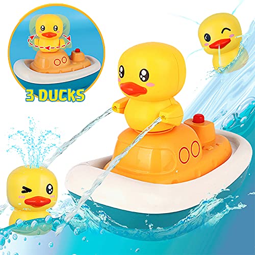 Baby Bath Toys Duck Sprinklers - Electric Duck Adjustable Shower Head Water Spray Bathtub Toy, Duck Squirt Water Toys, Floating Boat Bath Toys, Baby Kids Toddler Shower Gifts for 1 2 3 4 5 Year Olds