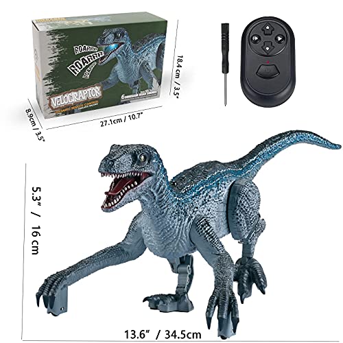 Remote Control Dinosaur Toys for Kids 4-7, Electronic Realistic Velociraptor RC Dinosaur Walking Pets Robot Dino with Lights and Roaring Sounds, Gifts for Boys Girls Age 5 8 10 12 Years Old