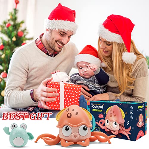 QC21004-Orange Growinlove Baby Musical Octopus Toy Crawling Toy, Interactive Dancing Octopus with Music, LED Light Up and Automatically Avoid Obstacle, Tummy Time Toy for Infant Babies Boys Girls