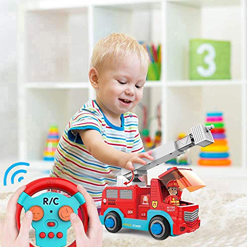 TOP20001 Remote Control Take Apart Toys - RC Cars for Kids STEM Build Your Own Fire Truck Toys with Electric Drill, Lights and Music, Construction Toy Gifts for Boys and Girls