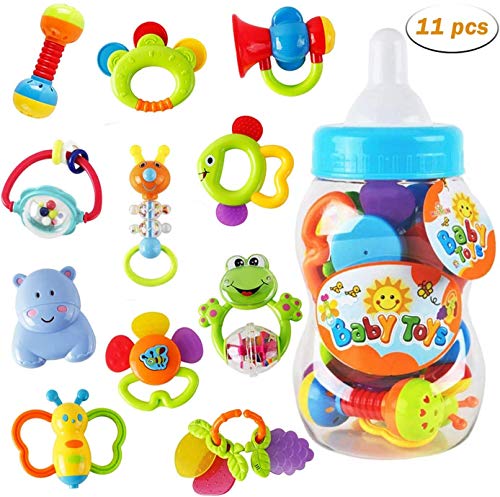 ZM15015-Plus Rattle Teether Set Baby Toy - Sensory Baby Toy 0-12 Months Shaker Grab Rattle Baby Infant Newborn Toys Early Educational Toys for 3 6 9 12 Month Boys Girls