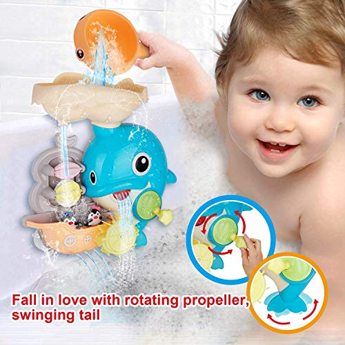 BCJ20001 Baby Bath Toys Games - Dolphin Waterfall Station Spin and Flow Bathtub Toys with Fishing Games Stacking Cups Squirt Fish Tub Water Toy for Toddlers Kids Infant Girls and Boys Fun Bath Time Gift