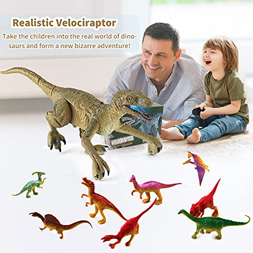 Remote Control Dinosaur Toys - RC Dinosaur Toys Realistic Walking Velociraptor with Roaring Sound, Shaking Head & Tail, Jurassic Dino Electronic Toys for Kids 3-9 Years Old (Yellow)