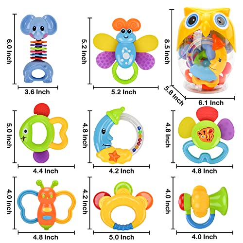 Rattle Teether Set Baby Toy - WISHTIME Baby Activity Rattle Toys,Grab Toys,Shaking Bell Rattles Set with Luggage Box for Newborn Baby, 3,6,9,12 Month infant.