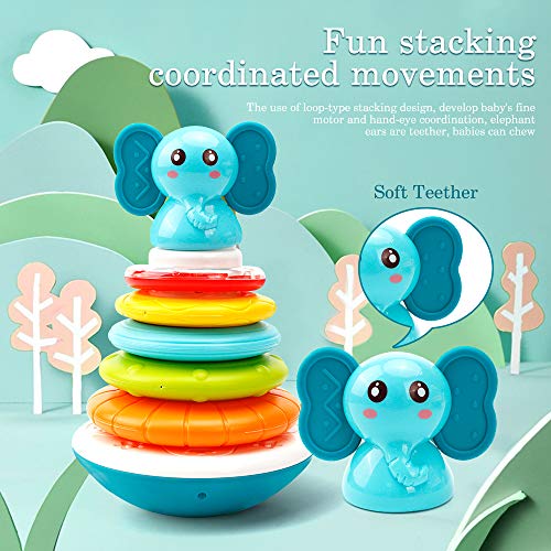 HE21002 Baby Stacking Rings Musical Toys - Building Rings Stacker & Teethers Early Educational Learning Stacking Toys with Sounds & Songs Tumbler Toys Baby Interactive Toy for Babies Toddlers Ages 6 Months+