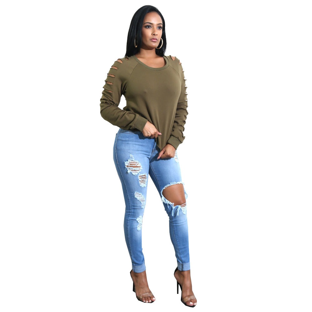 Ripped Oversized Jeans Women's Fashion Skinny Tappered Pants