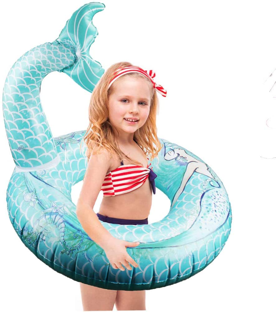 Cute Mermaid Tail Pool Float 30 Inches Cute Mermaid Inflatable Pool Float Swimming Ring Summer Party Beach Lounge Lilos for Kids