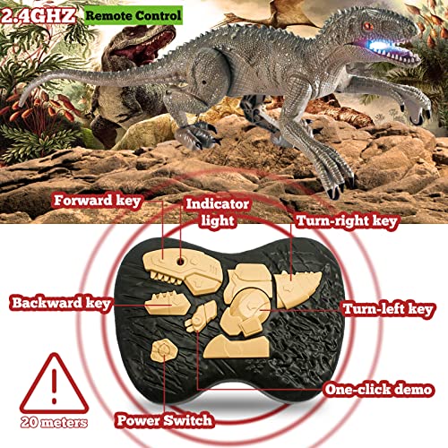 Remote Control Dinosaur Toys for Boys, Electric 2.4 Ghz RC Walking Robot Velociraptor with LED Eye, Roaring Sound, Dinosaur Gifts for Kids, Best Choice For Dinosaur Lovers