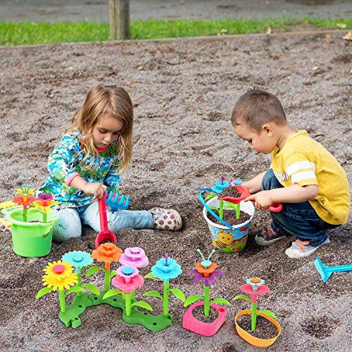 TS19001 Flower Garden Building Toy Set - Happytime 148 Pcs Build a Bouquet Floral Arrangement Playset Pretend Gardening Blocks Educational Creative Craft Toys for 3, 4, 5, 6 7 8 Year Old Toddlers Kids Girls