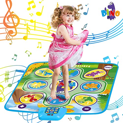 Growinlove Dance Mat for Kids, Musical Play Mat Dance Pad with 5 Game Modes, Music, Adjustable Volume, Light Up Dancing Challenge Mat, Birthday Gifts for 3 4 5 6 7 8 Year Old Girls Boys