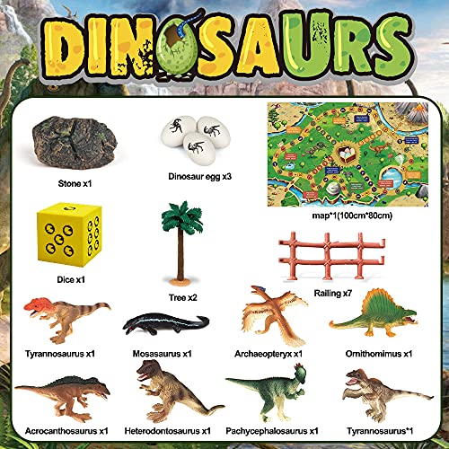 HJ21001-Yellow Dinosaur Toys Figure for Boys - Dinosaur Playsets for Toddlers Dinosaur Toys with Easter Egg Toys for Kids Dinosaur Eggs Dinosaur Play Mat Easter Dinosaur Gifts for Kids 3 5 7 9 Years Old