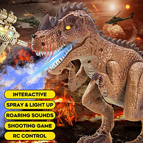 WS21001 RC Dinosaur Toys for Kids 8-12, Large Realistic Walking TRex Toy Shooting Game Battle Attack Robot Tyrannosaurus Rex Dinosaur Toys with Roaring Sound Lights, Christmas Birthday Gift for Boys Girls 3+