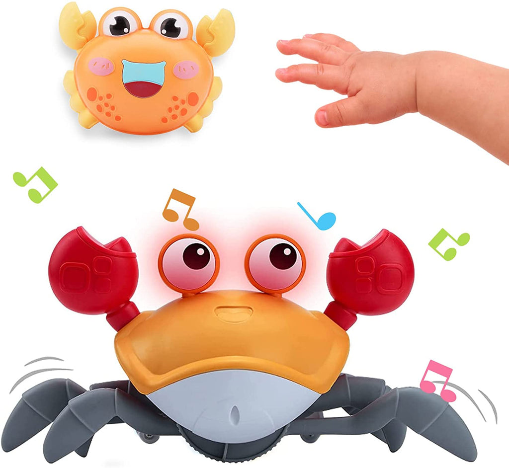 Electronic Pet Crab Crawling Toy for Kids, Interactive Toddler Toy with Music, Lights and Obstacle Avoidance Feature, USB Rechargeable Dancing Toy for Babies Boys Girls