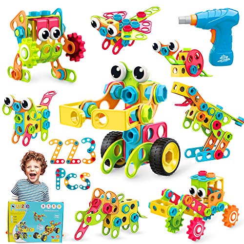 HJ21002 Toys Building Blocks - 223 PCS Educational Construction Tiles Set Engineering Kit with Drill Toy Creative Activities Games Learning Toys Gift for Kids Ages 3 4 5 6 7 8 9 10 Year Old Boys Girls