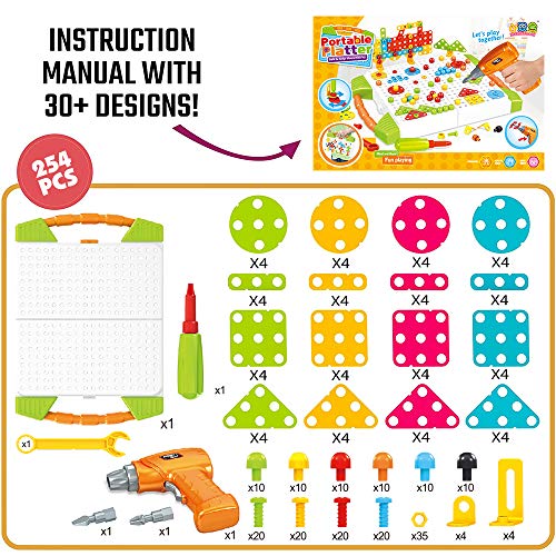 XSH21001 Drill Design Puzzle Creative Toys - Electric Drill Puzzle Toy for 3 4 5 6 Years Old Kids,Construction Toys Educational Gifts Tool Kit Building Blocks Fine Motor Skills Activity Center for Children