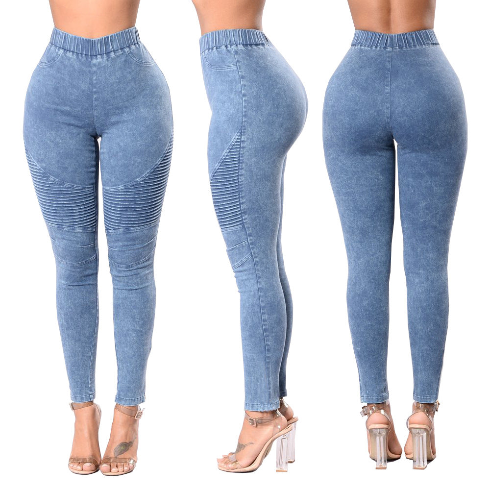 Wrinkle Women's Clothing High Waist Hip Lift Women's Jeans Multi-Color Slim Fit Hip Raise Skinny Pants