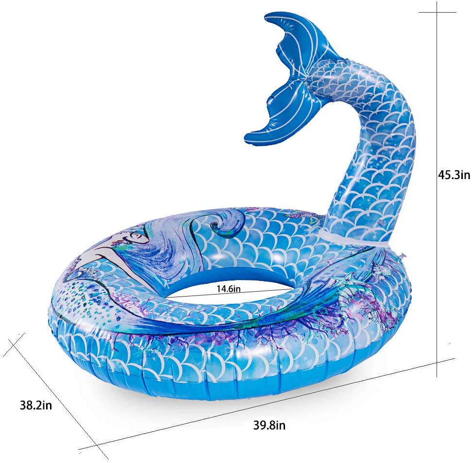 Cute Mermaid Tail Pool Float 30 Inches Cute Mermaid Inflatable Pool Float Swimming Ring Summer Party Beach Lounge Lilos for Kids