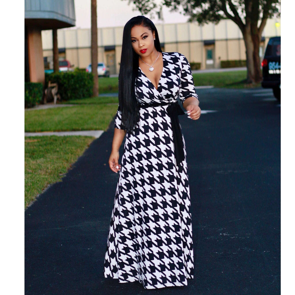 YM-8193 women fahshion 3/4 sleeve v neck foral printed maxi dress