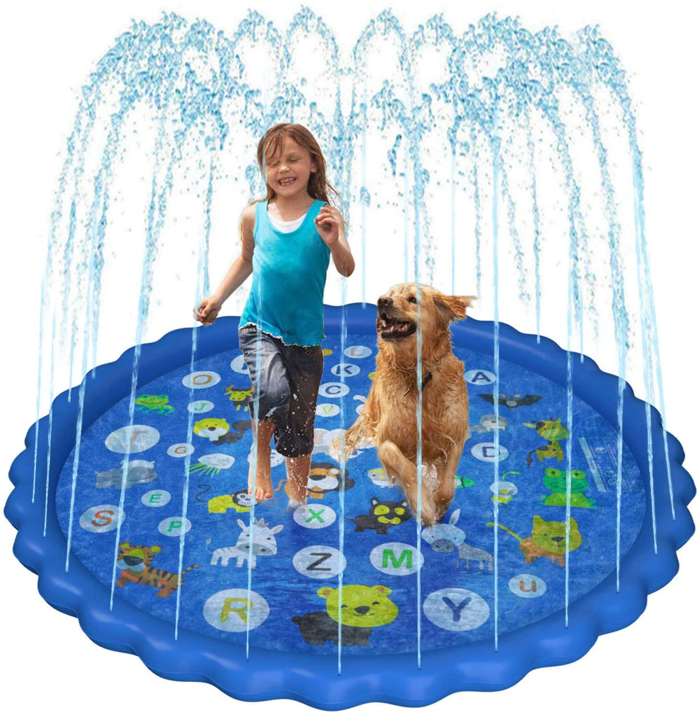 68In Splash Pad, Outdoor Sprinkler Splash Mat Inflatable Swimming Pool for Dogs “Animals & from A to Z”