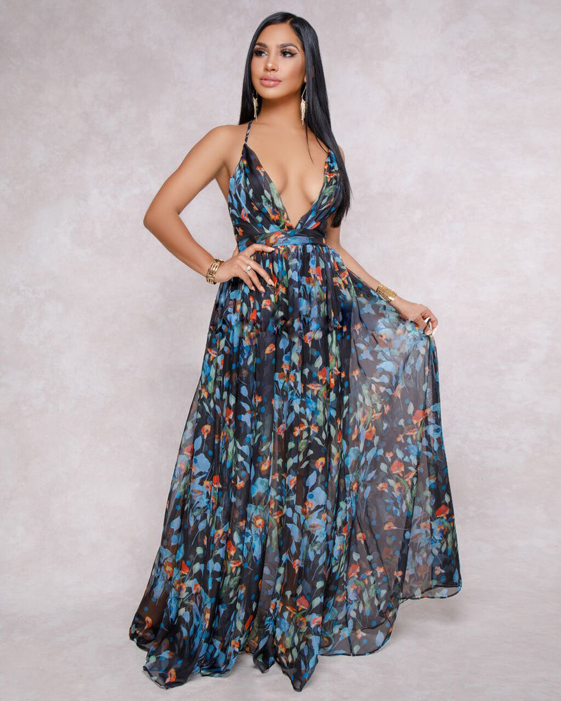 YM-8212 women sexy strapless sexy v neck backless chiffon maxi dress