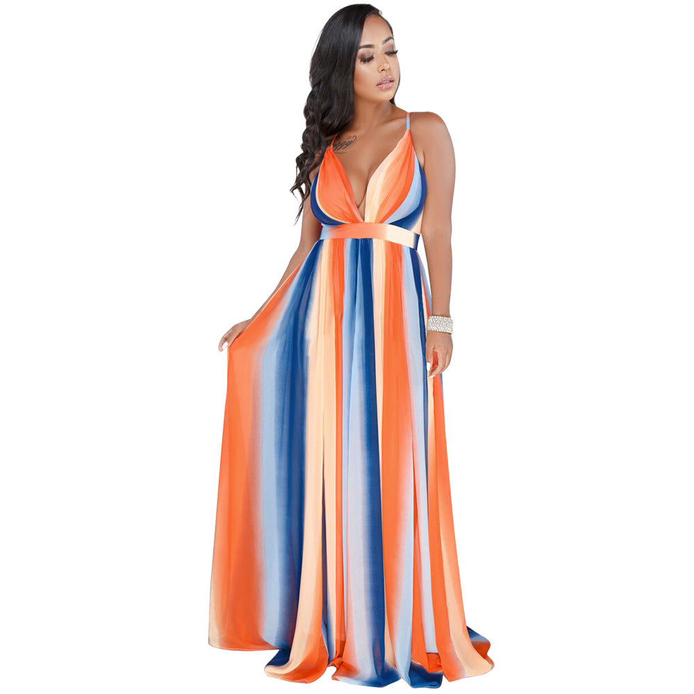 YM-8212 women sexy strapless sexy v neck backless chiffon maxi dress