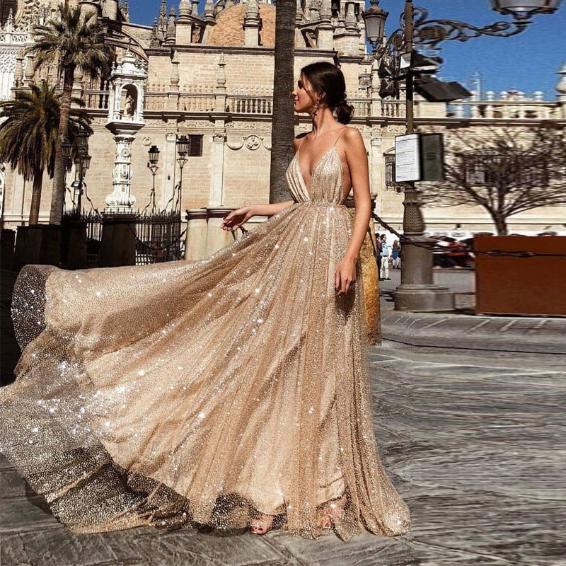 Sexy V-neck Strap Dress Long Dress