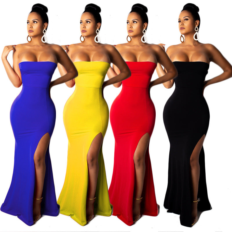 Dress Tube Top Split Fishtail Skirt Straight Dress Evening Dress Temperament Commute Women's Clothing