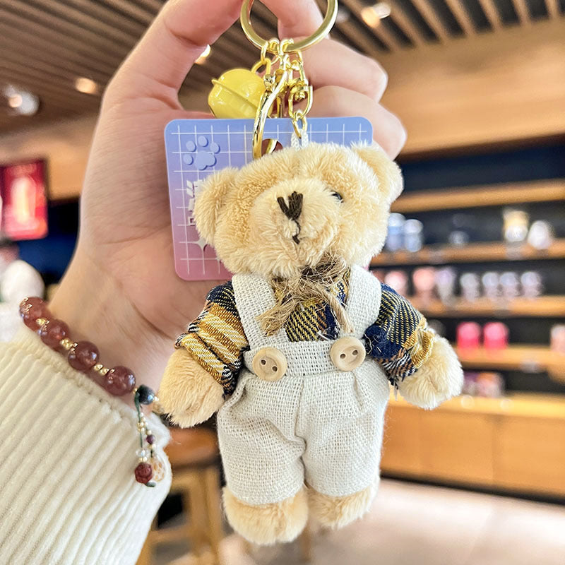 Cartoon Key Button Sackcloth Bear Doll Schoolbag Pendant Creative Bag Pendant Cute Doll Plush Toys